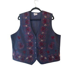 Vintage Van Heusen Wool Embroidered Vest as XL Y2K boho grandmacore hippie art
